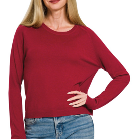 Dark Burgundy Lightweight Wool Blend Round Neck Sweater