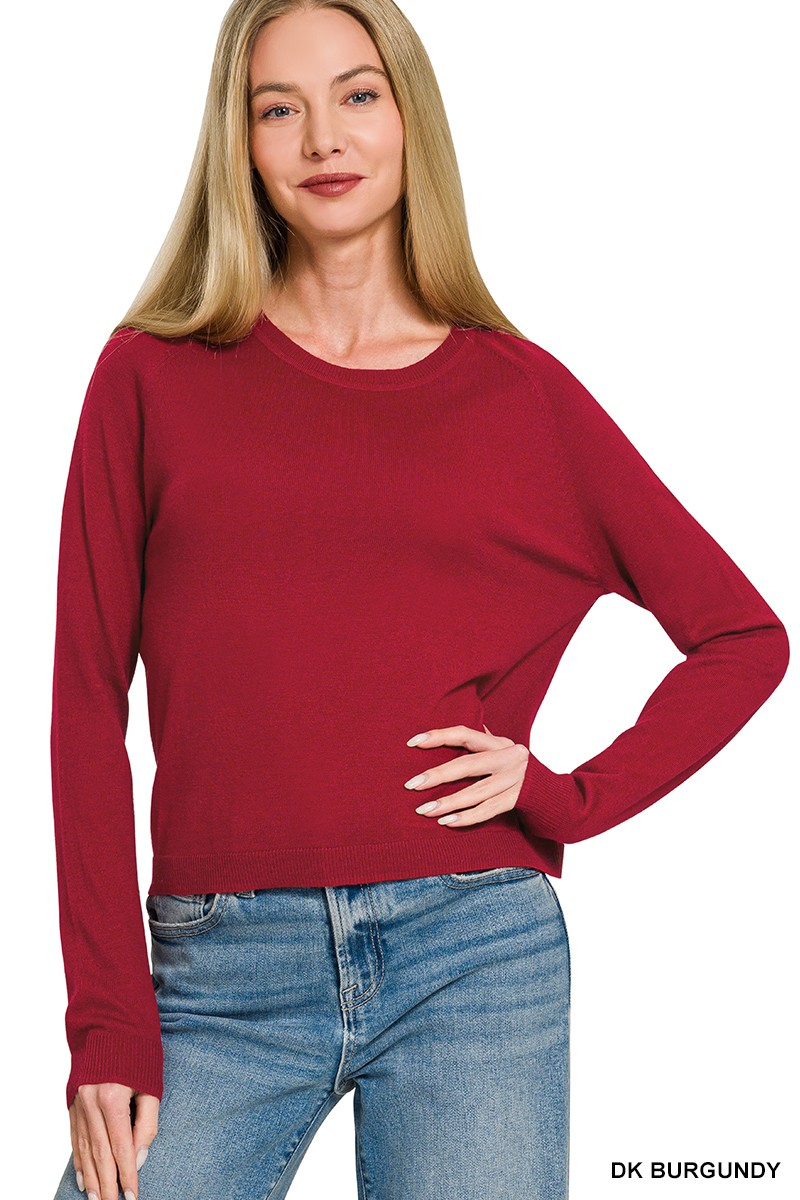 Dark Burgundy Lightweight Wool Blend Round Neck Sweater