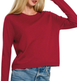 Dark Burgundy Lightweight Wool Blend Round Neck Sweater