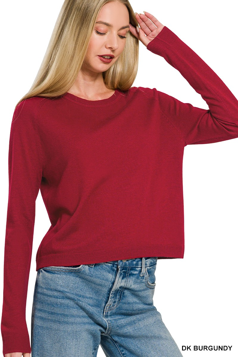 Dark Burgundy Lightweight Wool Blend Round Neck Sweater