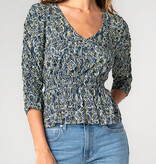 Liverpool Los Angeles 3/4 ruched sleeve v neck knit top