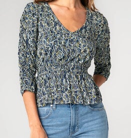 Liverpool Los Angeles 3/4 ruched sleeve v neck knit top
