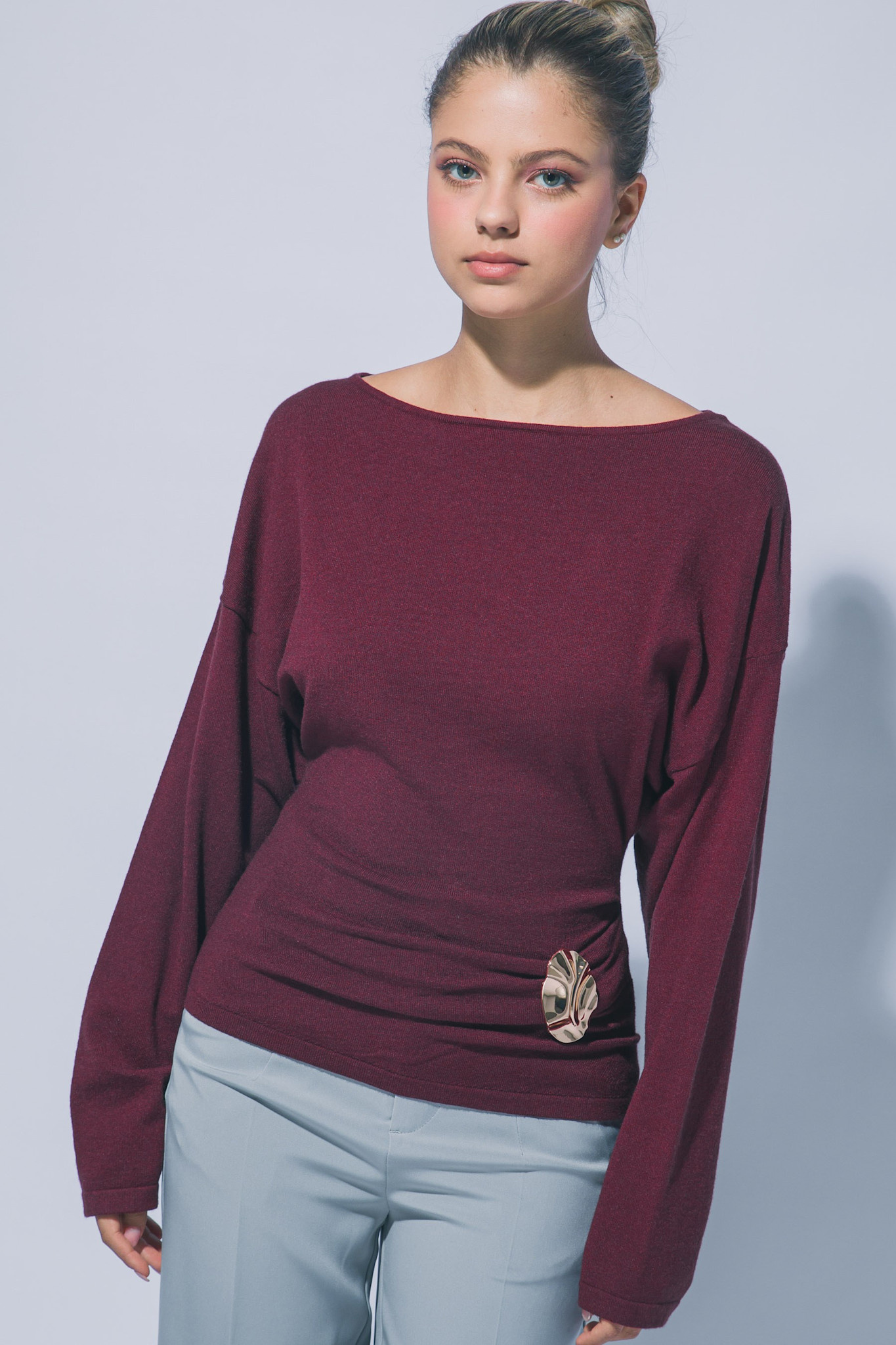 Burgundy Relaxed Boat Neck Sweater