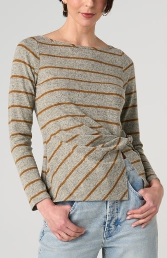Liverpool Los Angeles long sleeve boat neck knit top w/ twist detail