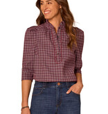 Democracy Plum/Nile Blue Multi 3/4 Sleeve Ruffle Plaid Top