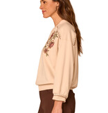 Democracy Ecru Multi Blouson Sleeve V-Neck Embroidered Sweatshirt
