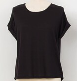 Molly Bracken Shimmer Black Open Back Cuffed Sleeve Tee (Black Ladies Knitted Top)