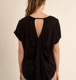 Molly Bracken Shimmer Black Open Back Cuffed Sleeve Tee (Black Ladies Knitted Top)