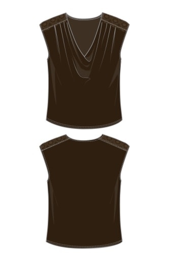 Liverpool Los Angeles draped neck sleeveless knit top w/ lace