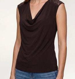 Liverpool Los Angeles draped neck sleeveless knit top w/ lace