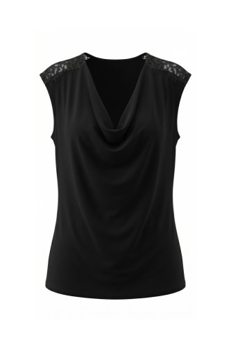 Liverpool Los Angeles draped neck sleeveless knit top w/ lace