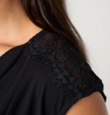 Liverpool Los Angeles draped neck sleeveless knit top w/ lace