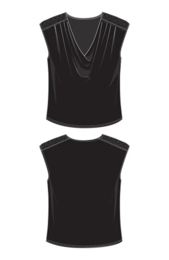 Liverpool Los Angeles draped neck sleeveless knit top w/ lace