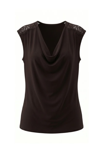 Liverpool Los Angeles draped neck sleeveless knit top w/ lace