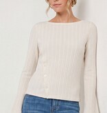 Liverpool Los Angeles long sleeve boat neck knit top w asymmetrical button placket