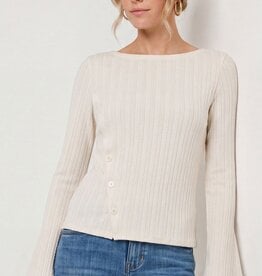 Liverpool Los Angeles long sleeve boat neck knit top w asymmetrical button placket