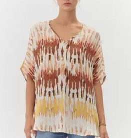 Jodifl Brown/Mustard Abstract Print Boxy Top