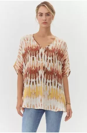 Jodifl Brown/Mustard Abstract Print Boxy Top