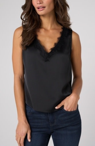 Liverpool Los Angeles v-neck woven tank w/ lace trim