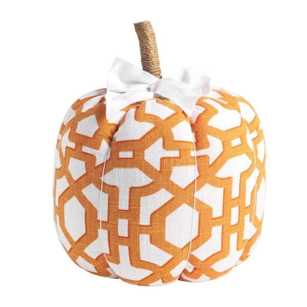 Mudpie Medium Patterned Pumpkin (orange and white lattice)