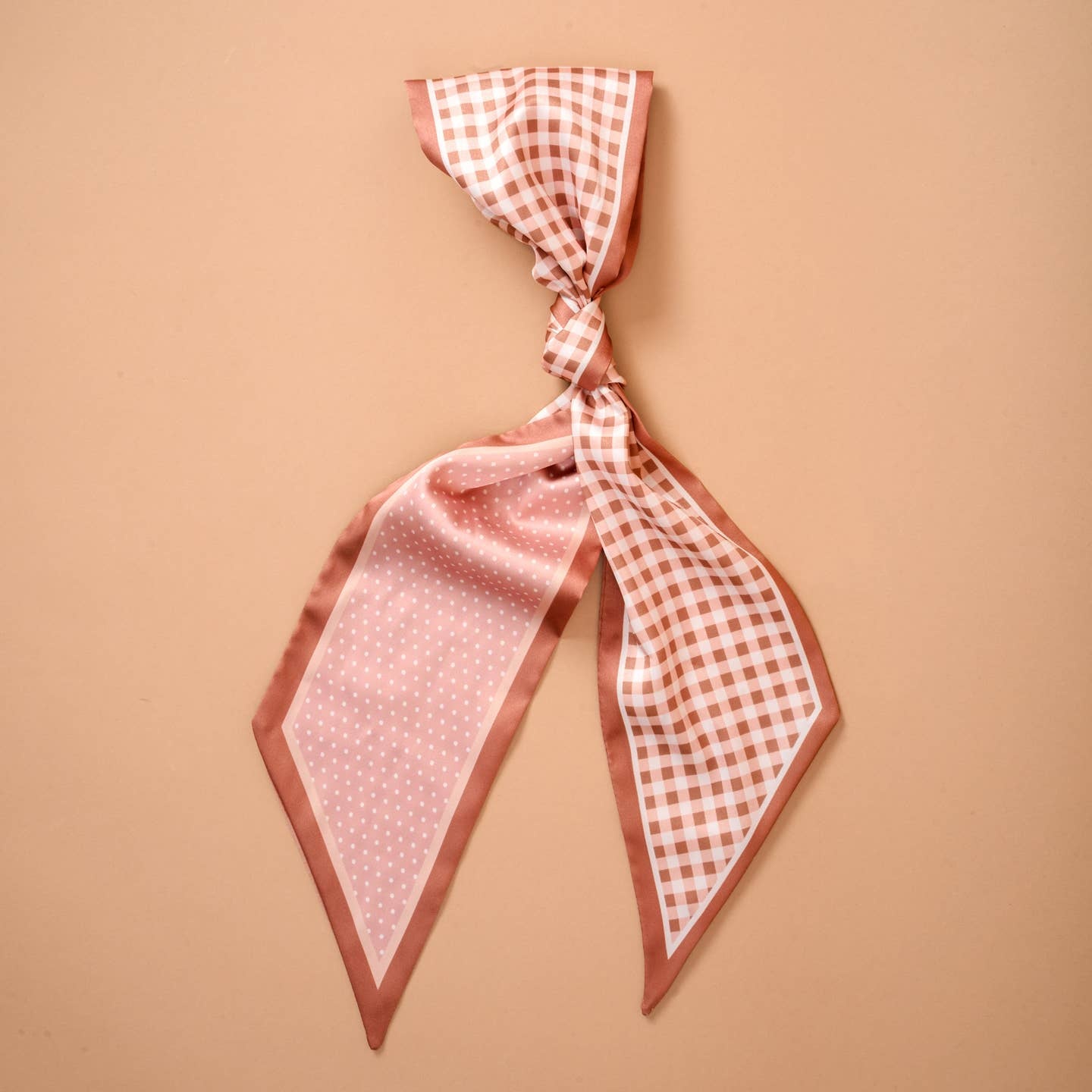 FLEURISH Twirl & Tie Scarf Accessory-Gingham Tan