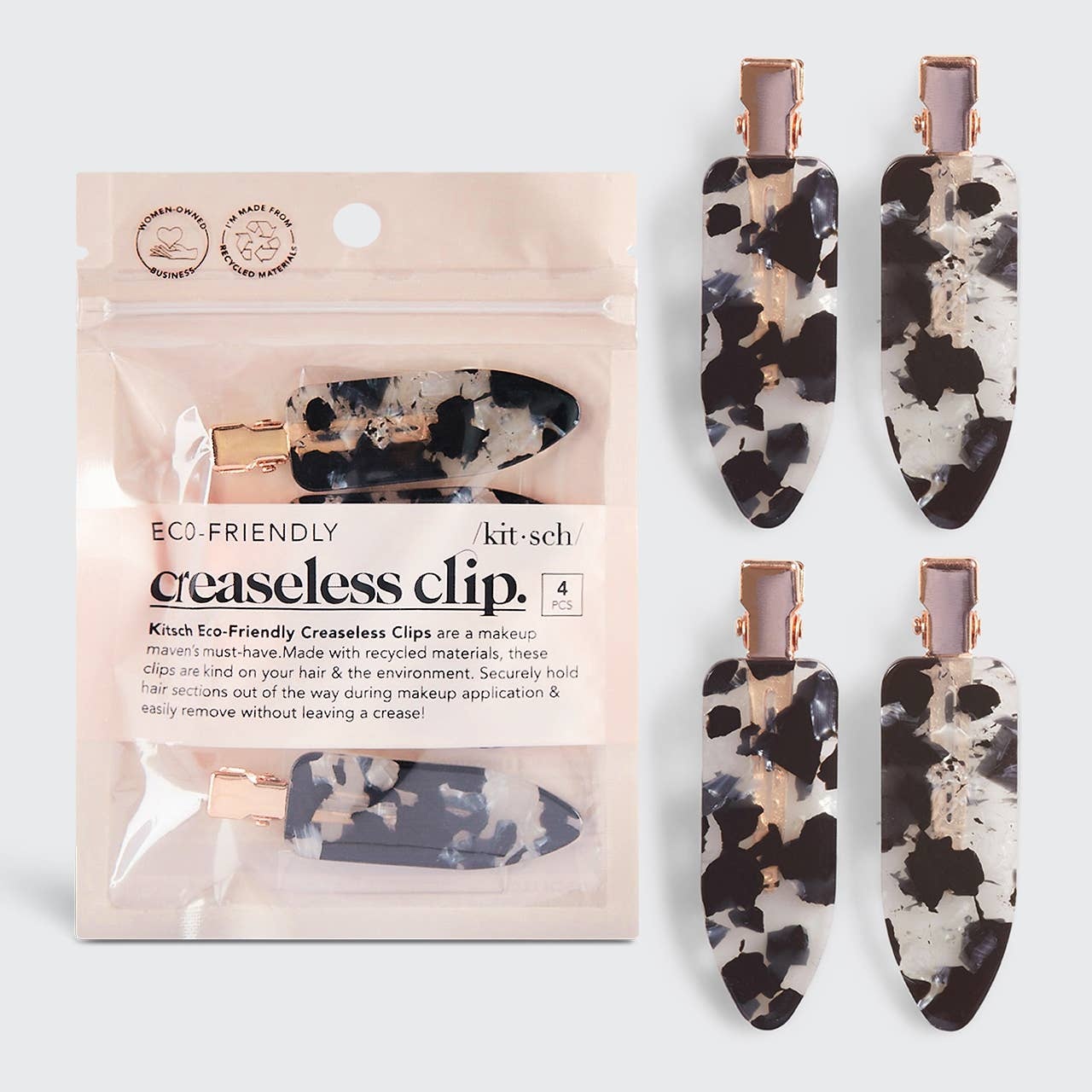 kitsch Eco-Friendly Creaseless Clips 4pc Set - Black Terrazzo