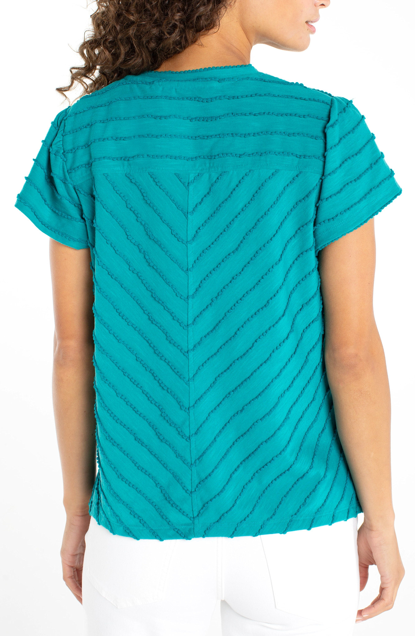 Liverpool Los Angeles short sleeve v neck knit top w/ miter detail