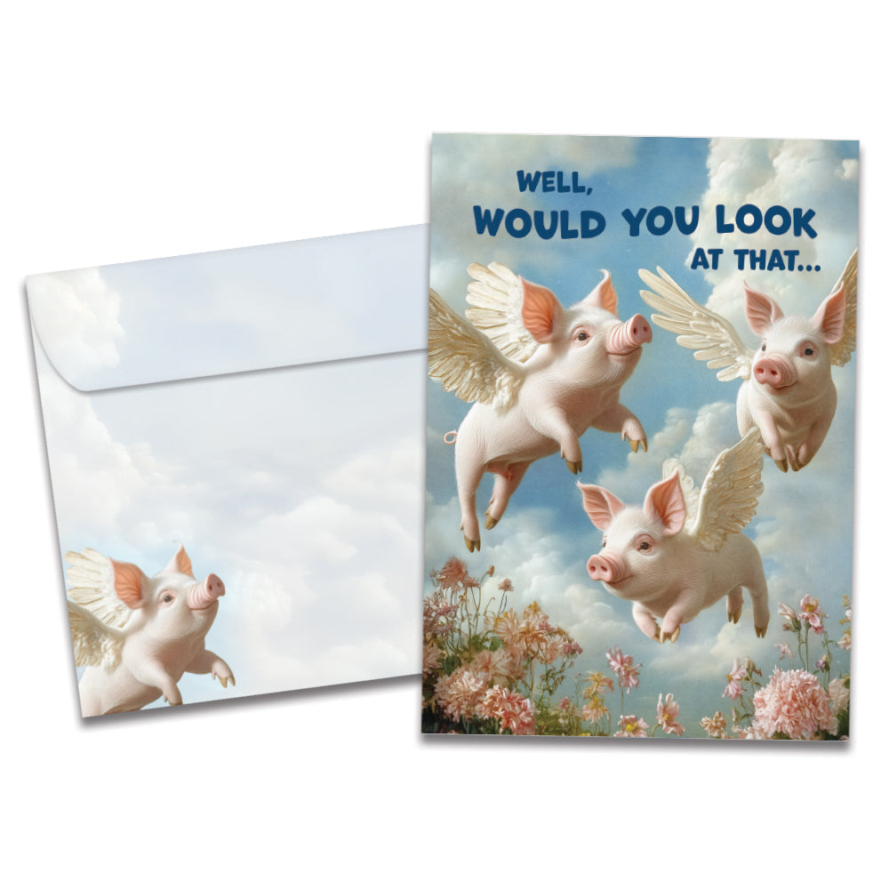 Pigs Flying Birthday Greeting Card