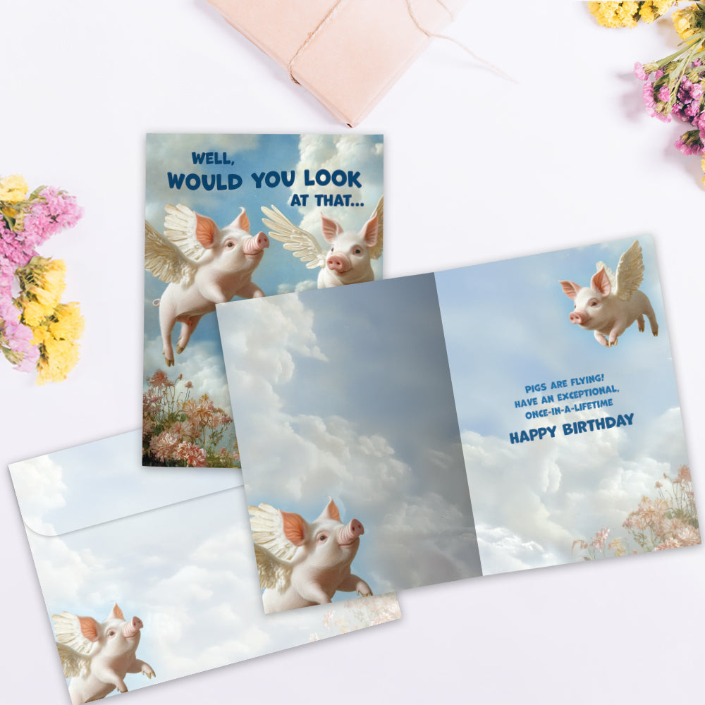 Pigs Flying Birthday Greeting Card
