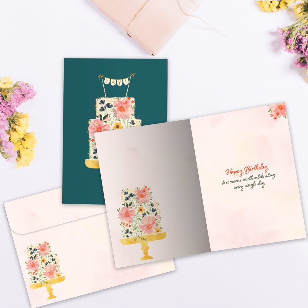 Floral Cake Birthday Greeting Card