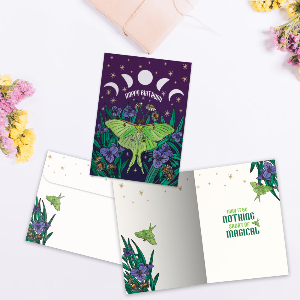 Magical Lunar Moth Birthday Greeting Card