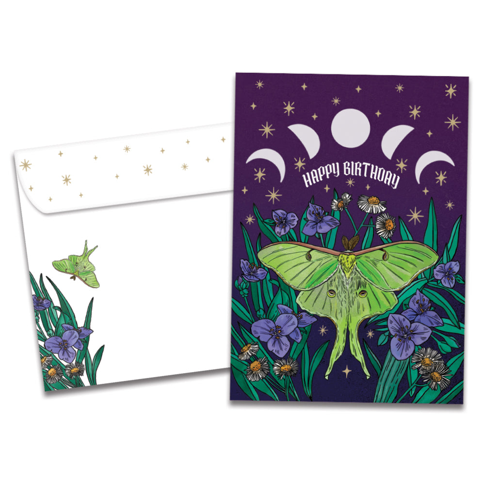 Magical Lunar Moth Birthday Greeting Card