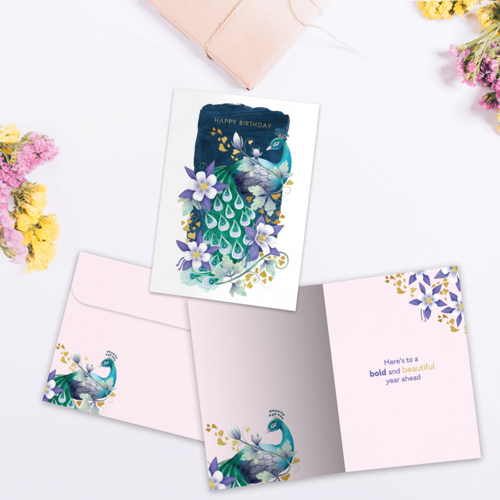 Extraordinary Peacock Birthday Greeting Card