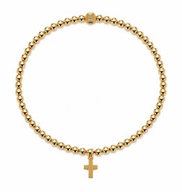 Erin Gray Sedona Luxe 2.5mm Beaded and Corrugated Stretch Bracelet with Luxe Cross 7"