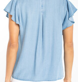 Liverpool Los Angeles flutter sleeve popover woven blouse w/ pintucks