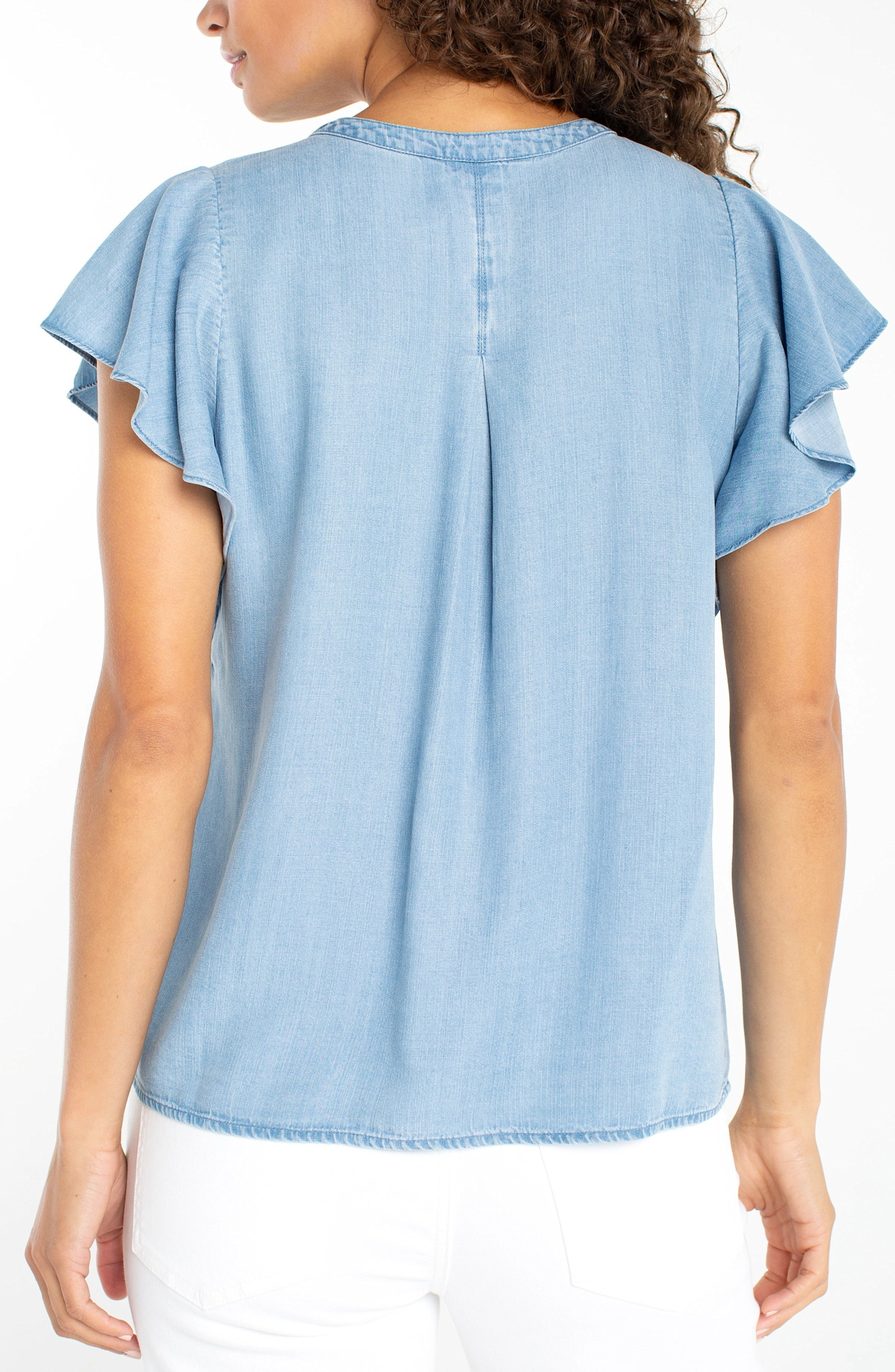 Liverpool Los Angeles flutter sleeve popover woven blouse w/ pintucks