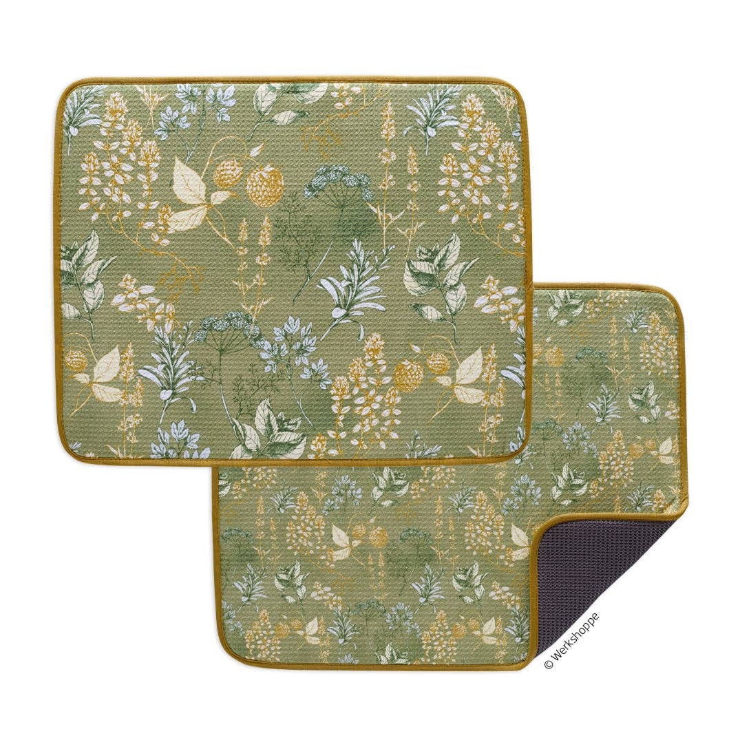 Kitchen Herbs Microfiber Dish Drying Mats, Set of 2