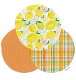 Lemon Plaid Cotton Kitchen Trivets, Set of 3
