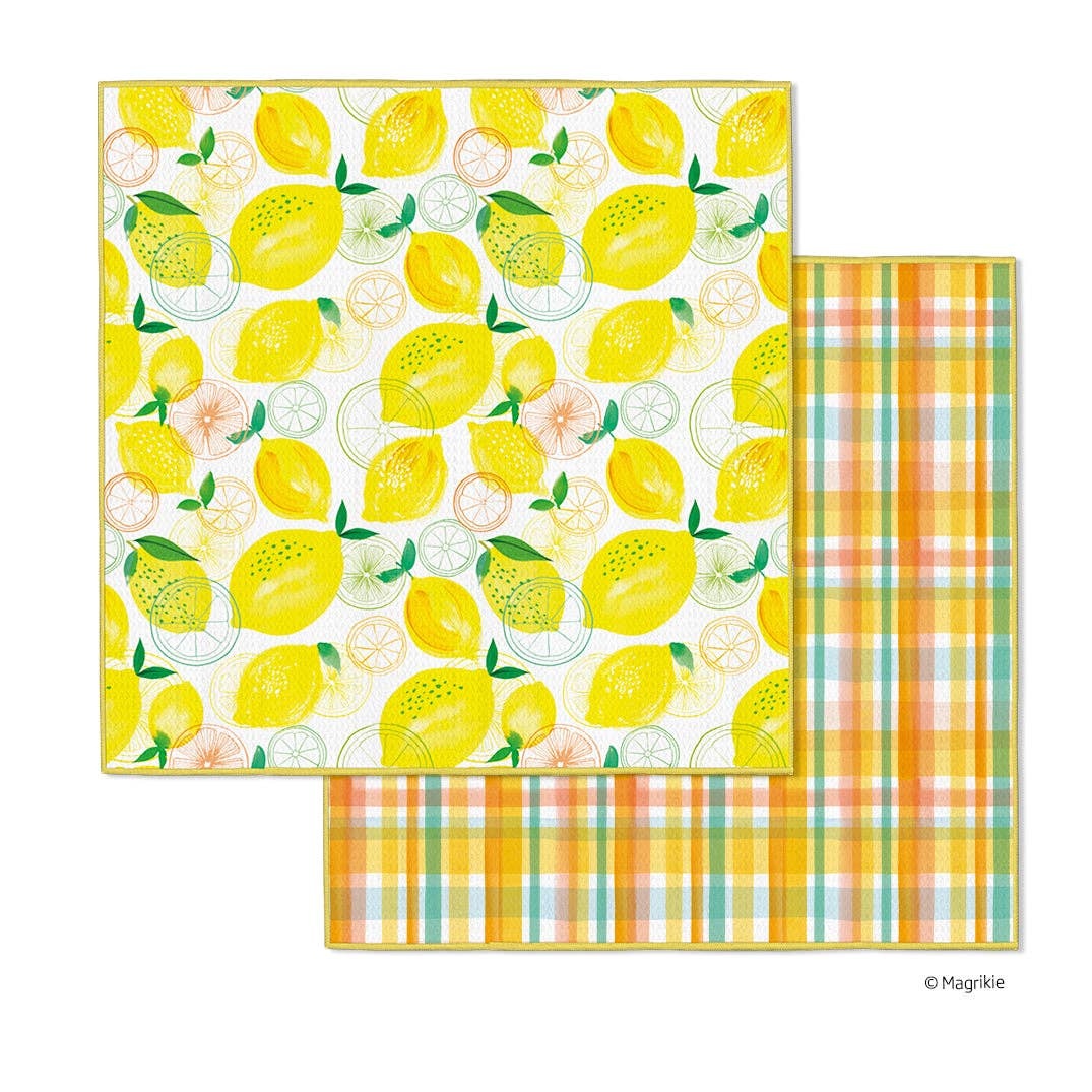 Lemon Plaid Microfiber Dishcloths, 4 Quick Drying Towels