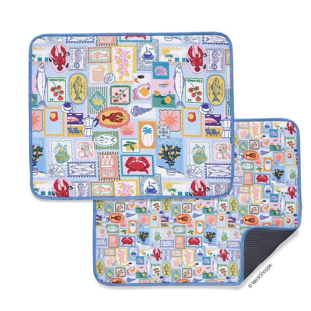 Mediterranean Summer Microfiber Dish Drying Mat, Set of 2
