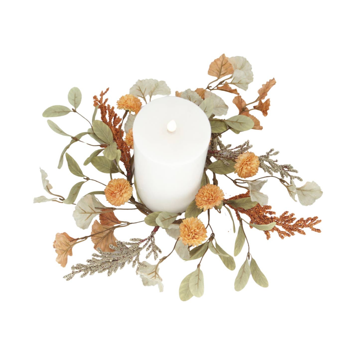 FLEURISH Cream and Orange Pom Pom Large Ring aka Mini Wreath