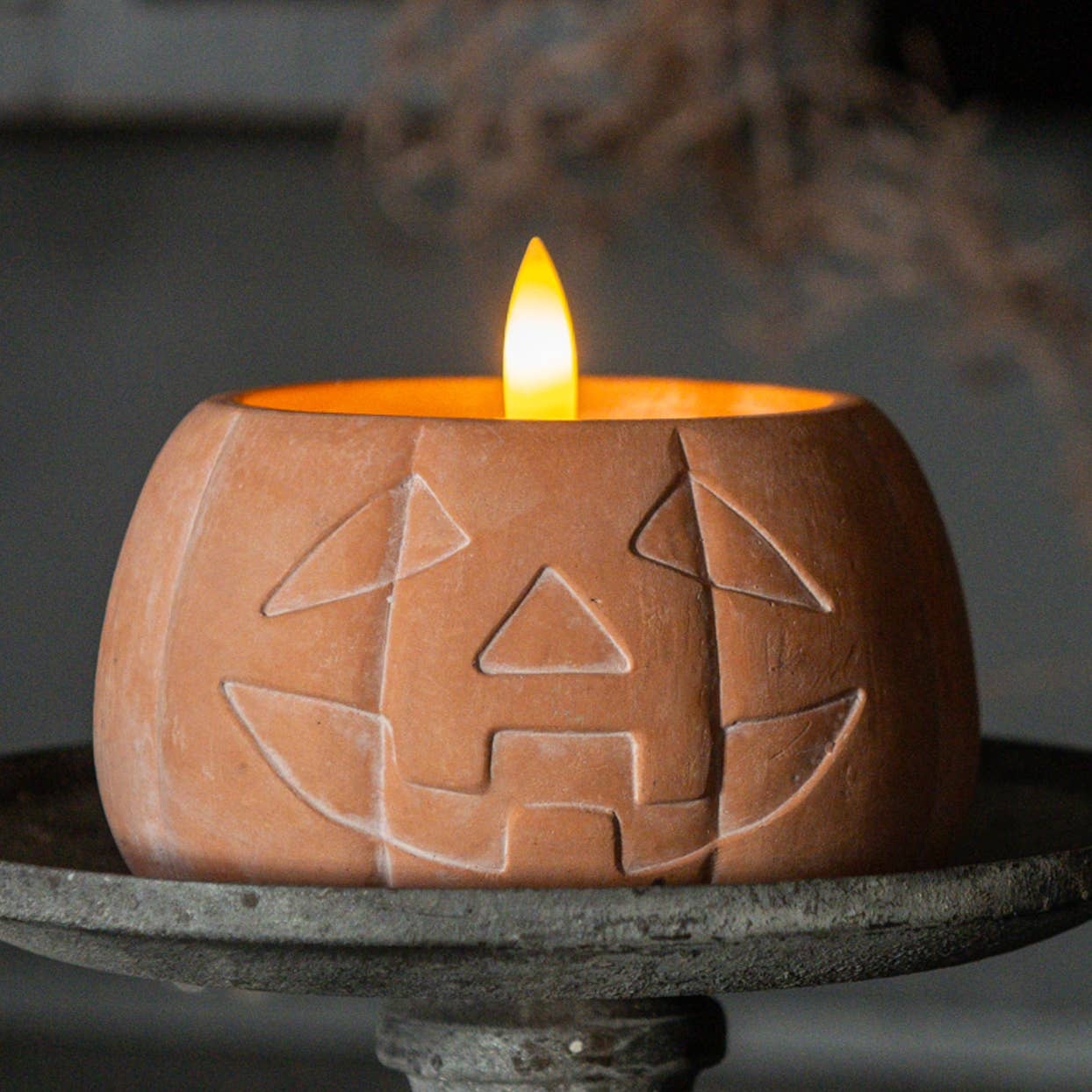 FLEURISH 3" ORANGE JACK-O-LANTERN 3D FLAME CANDLE