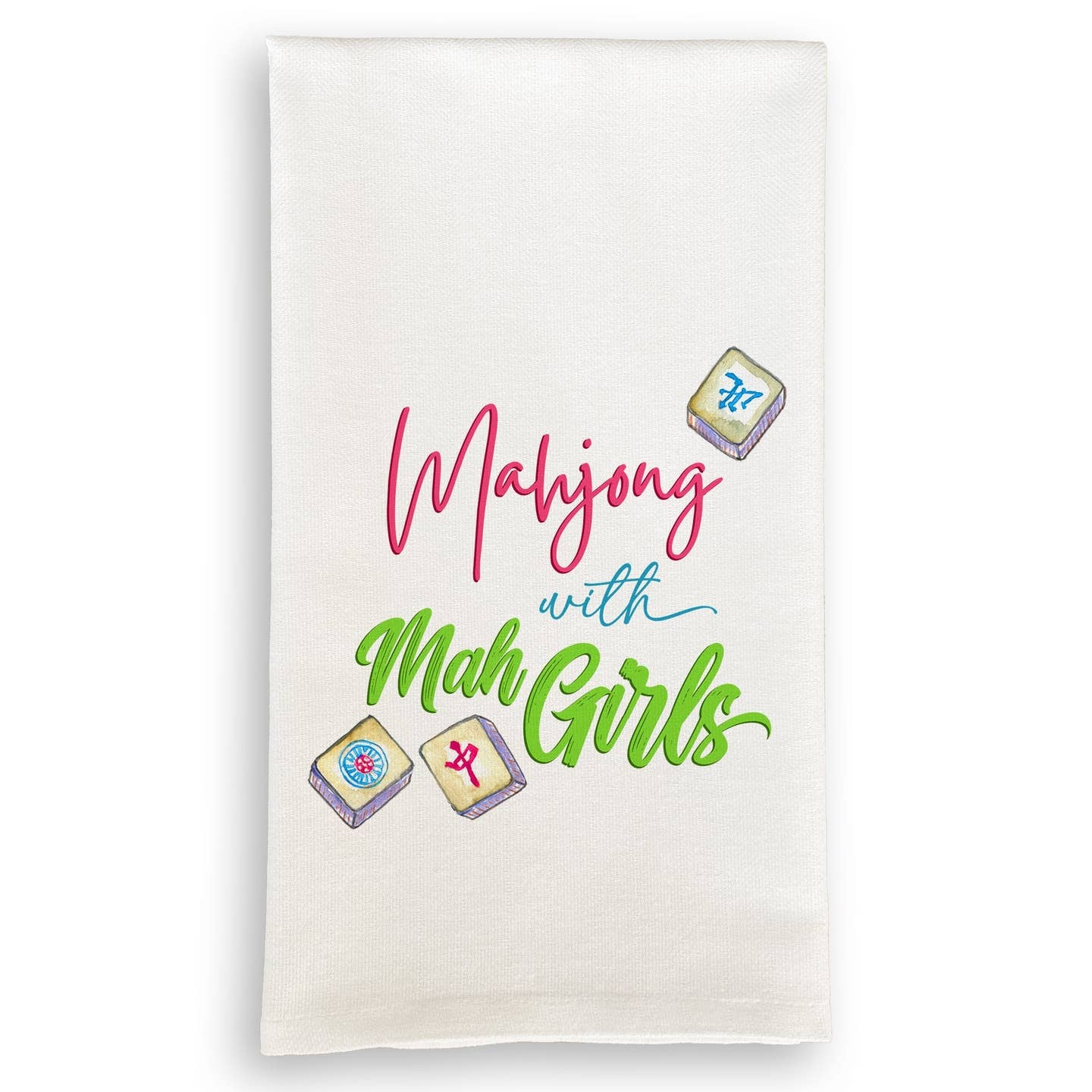 French Graffiti Mahjong with Mah Girls Curly Tea Towel