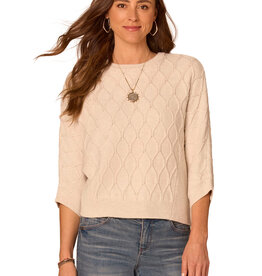 Democracy Cream Dolman Sleeve Grid Stitch Sweater