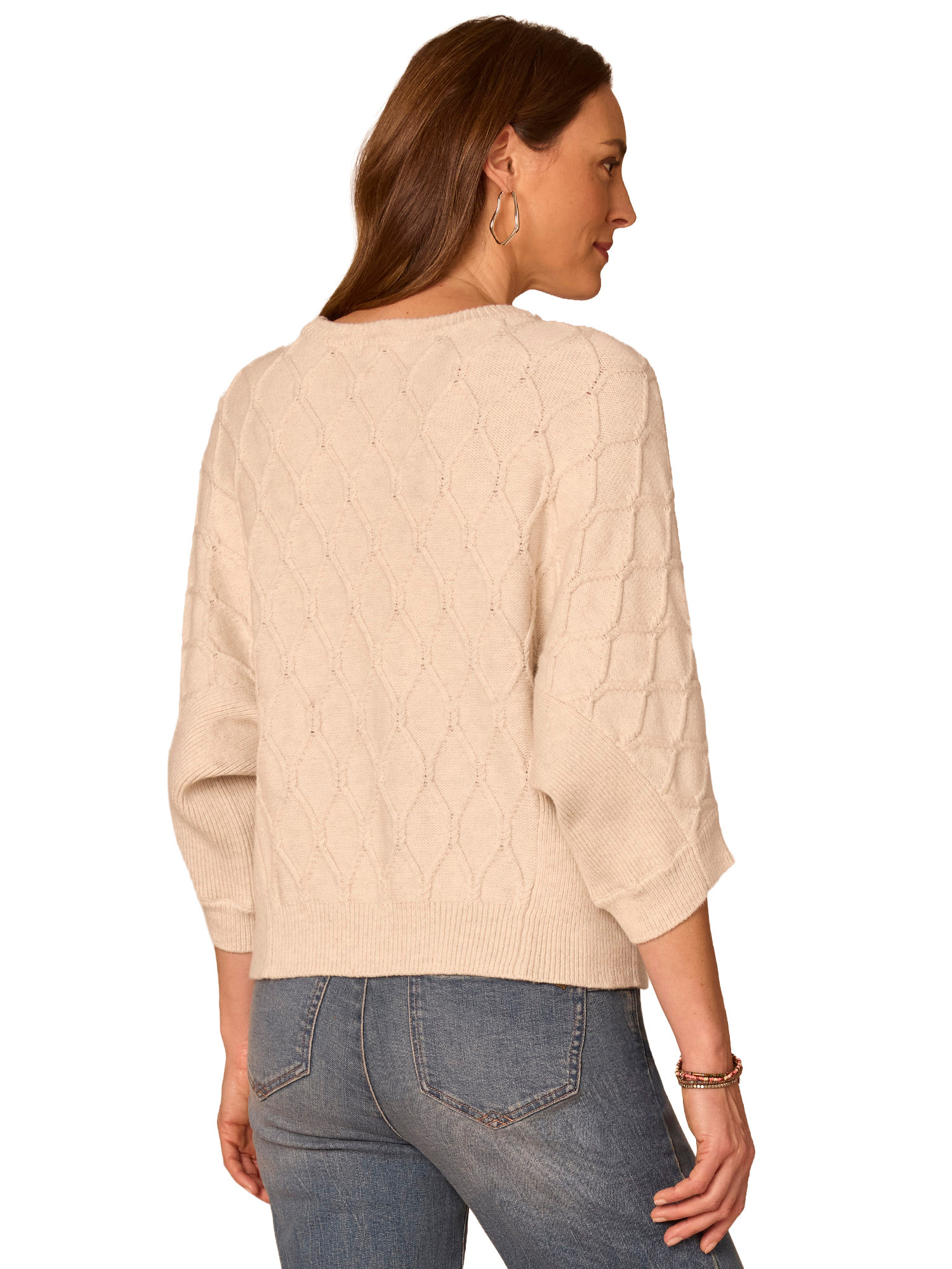 Democracy Cream Dolman Sleeve Grid Stitch Sweater