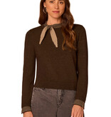 Democracy Heather Dark Brown/Oatmeal Self-Tie Contrast Detail Pullover Sweater
