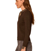 Democracy Heather Dark Brown/Oatmeal Self-Tie Contrast Detail Pullover Sweater