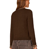 Democracy Heather Dark Brown/Oatmeal Self-Tie Contrast Detail Pullover Sweater