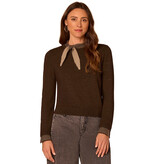 Democracy Heather Dark Brown/Oatmeal Self-Tie Contrast Detail Pullover Sweater