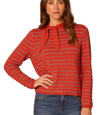Democracy Pumpkin Spice/Heather Grey Striped Self-Tie Round Neck Sweater